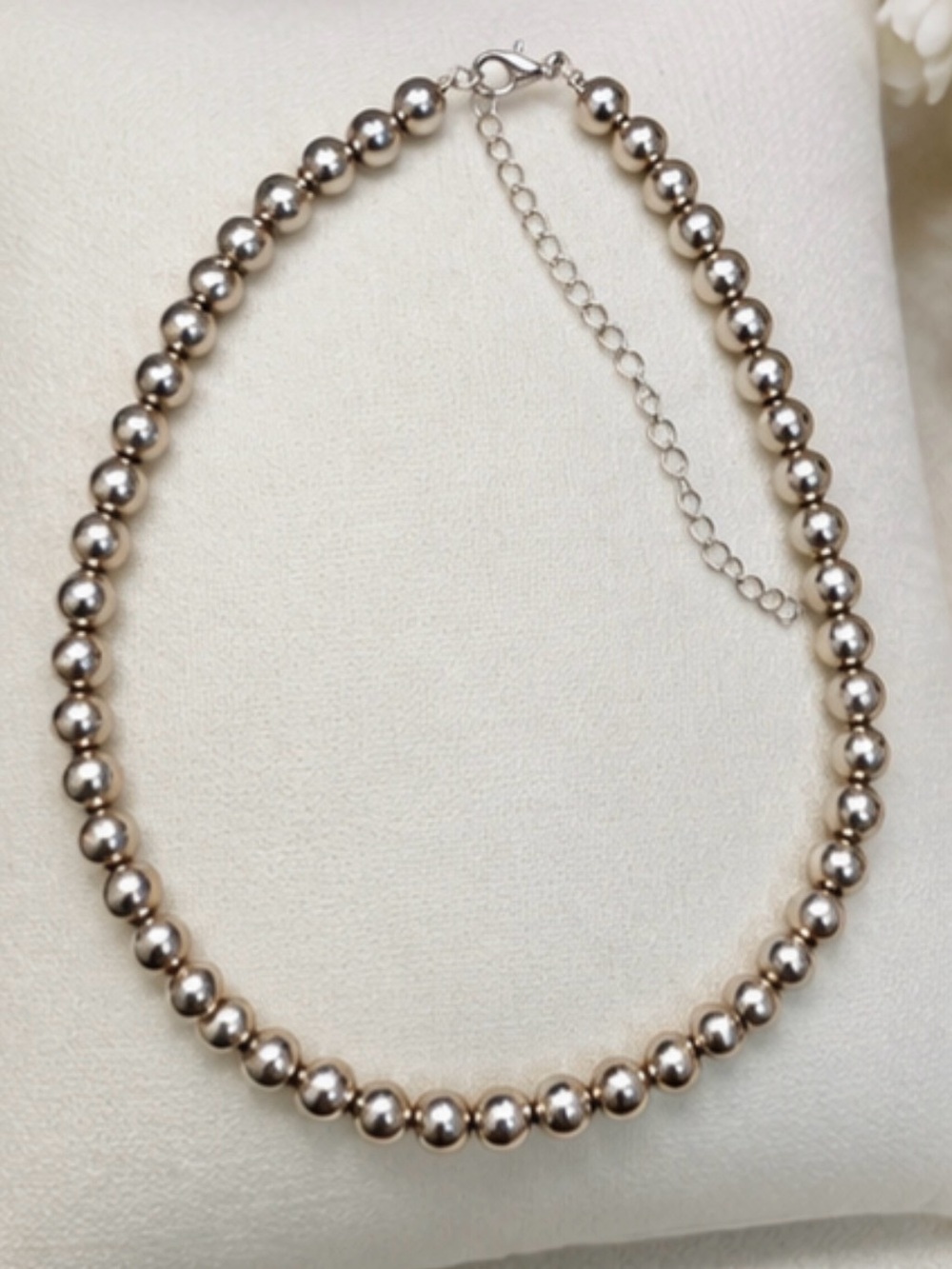 Sterling Silver Bead Choker Necklace - Silver